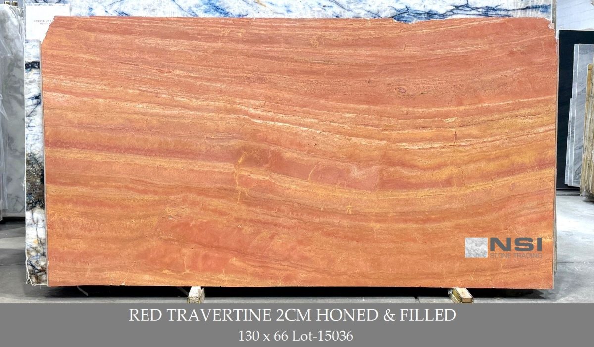 Red Travertine 2cm Honed & Filled 130×66 Lot-15036 RED TRAVERTINE 2CM - Image 1