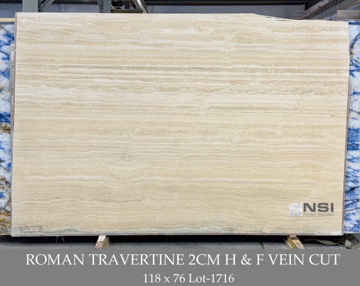 Roman Travertine 2cm Honed & Filled Vein cut 118x76 Lot-1716 ROMAN TRAVERTINE 2CM - Image 1