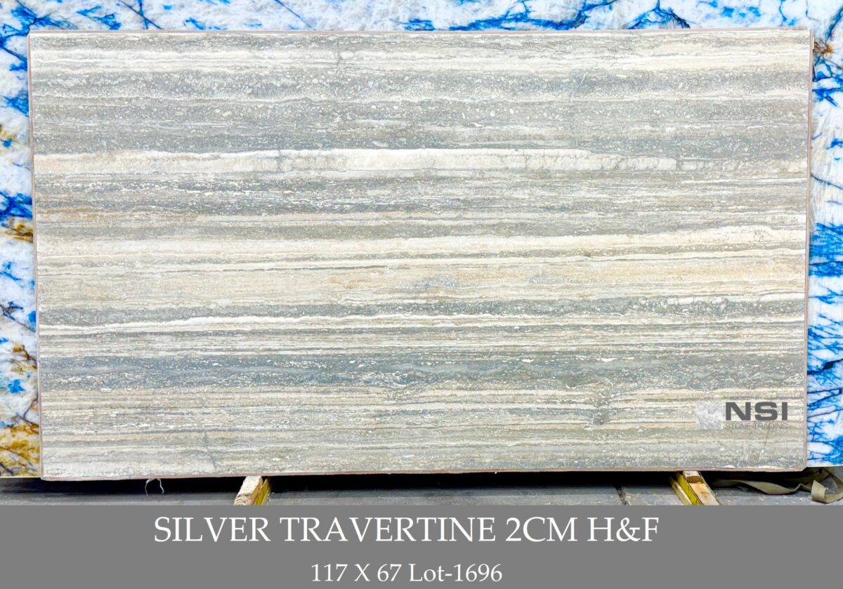 Silver Travertine 2cm Honed & Filled 117x67 Lot-1696 SILVER TRAVERTINE 2CM - Image 1