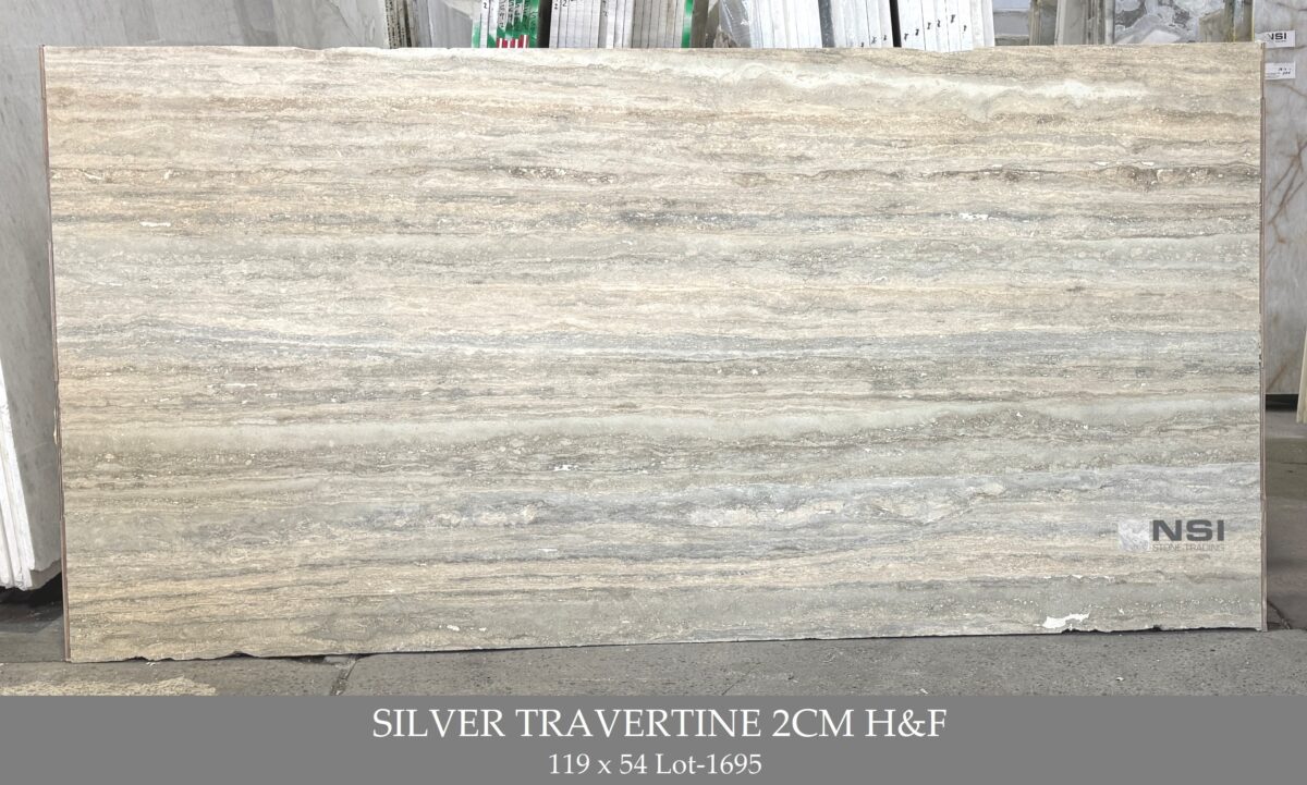 Silver Travertine 2cm Honed & Filled 119x54 Lot-1695 SILVER TRAVERTINE 2CM - Image 1